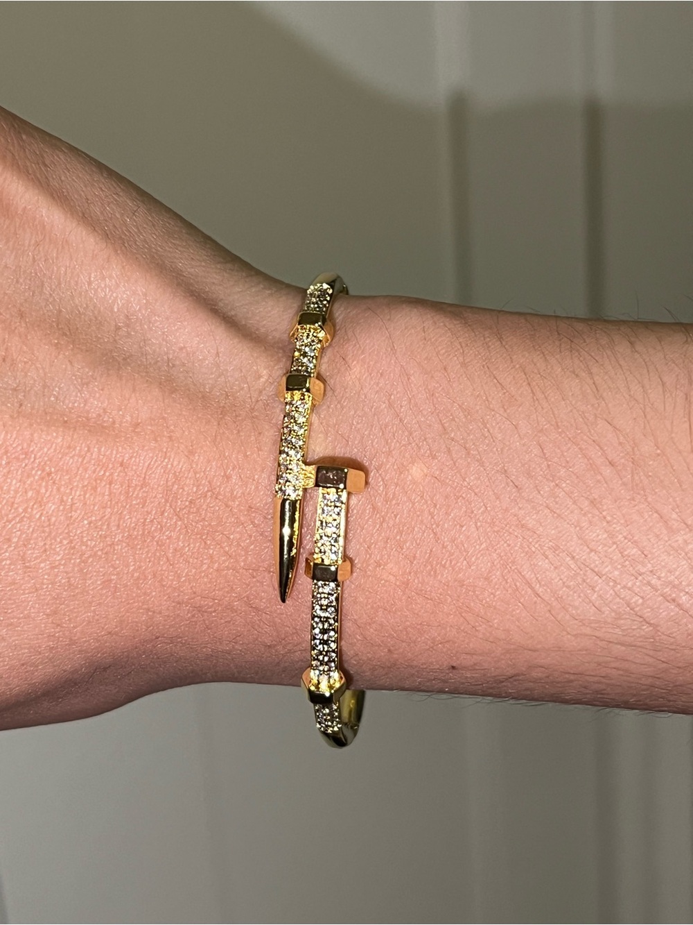 Gold Pave Nail Cuff Bracelet - Women's Gold Bracelet - Picture 4 of 6